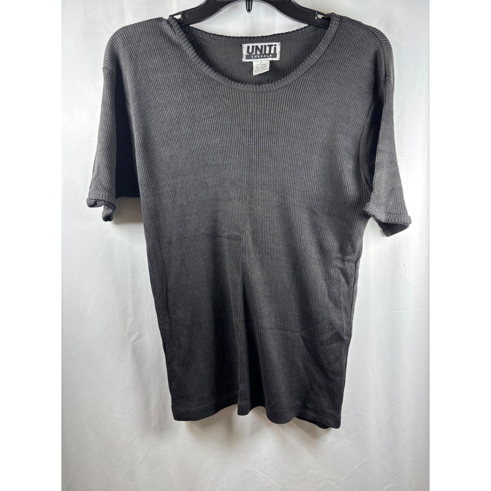 Uniti Casuals Womens 2X Black‎ Ribbed Scoop Neck Short Sleeve Rayon Cotton Top